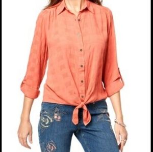 Style‎ & Co Button-up Tie Front Long Sleeve Shirt